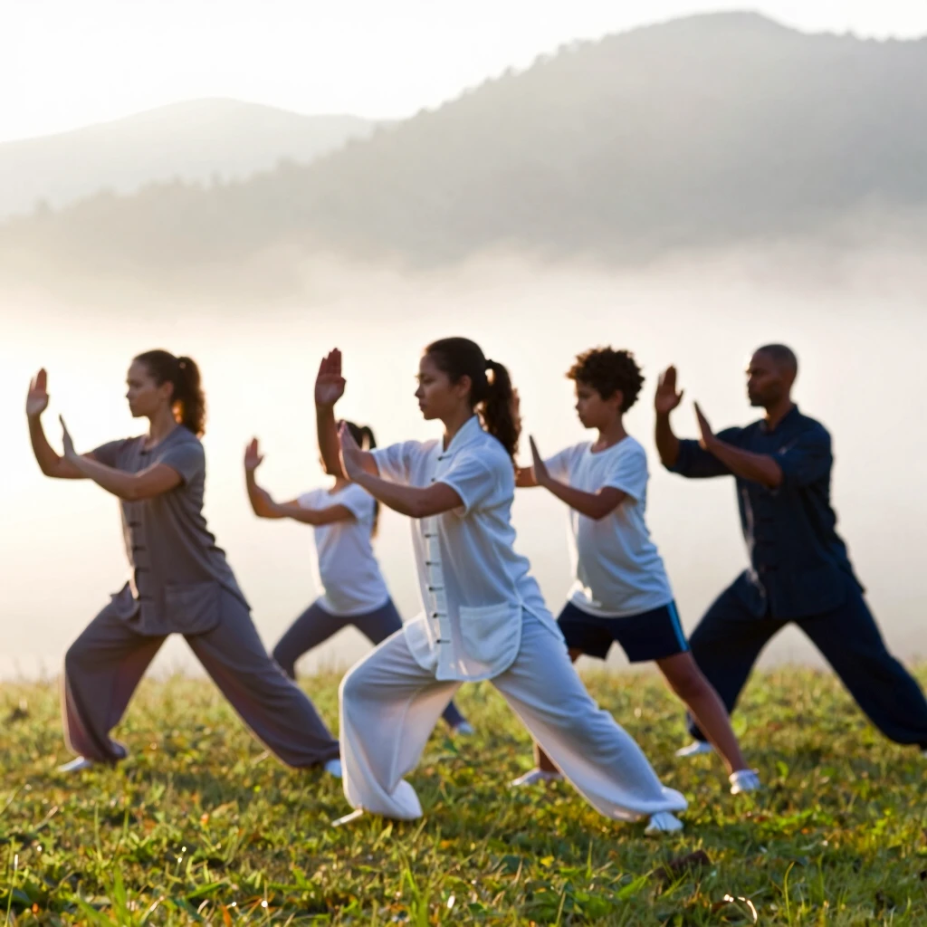 Family participating in Tai Chi session