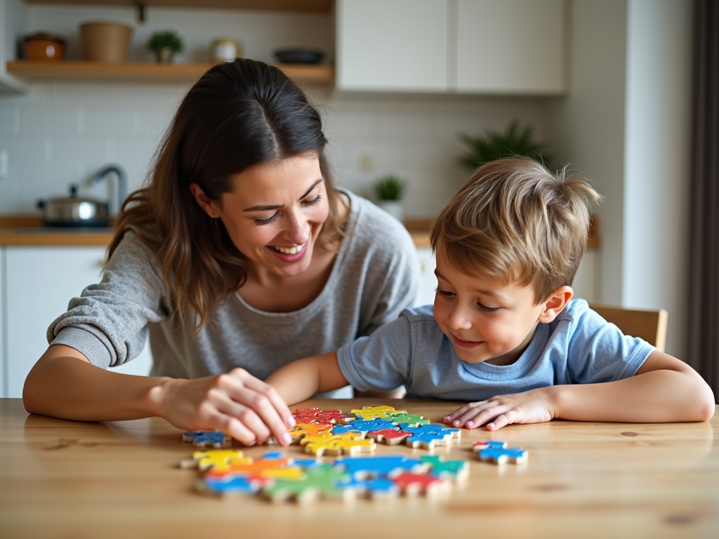 Parent supporting child with developmental disability.