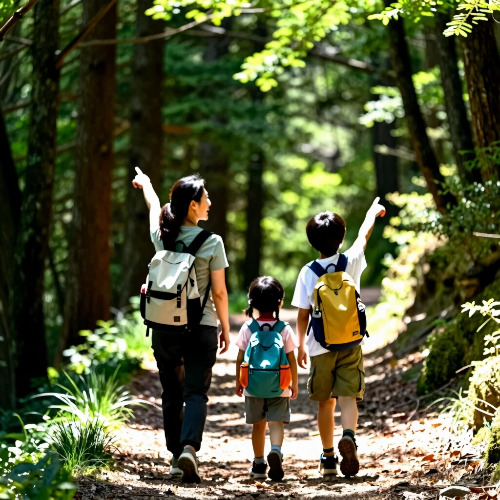 Family hiking on a nature trail enjoying the outdoors