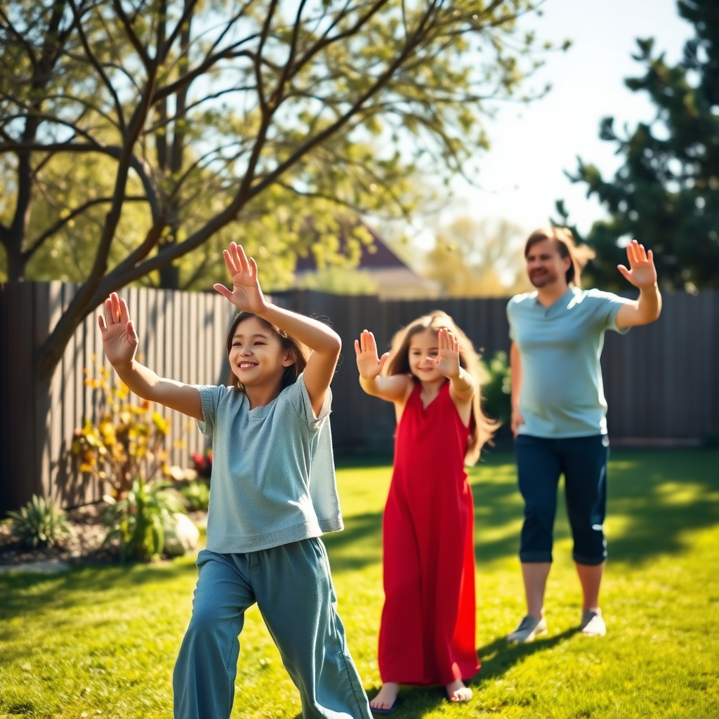 Family practicing Tai Chi outdoors