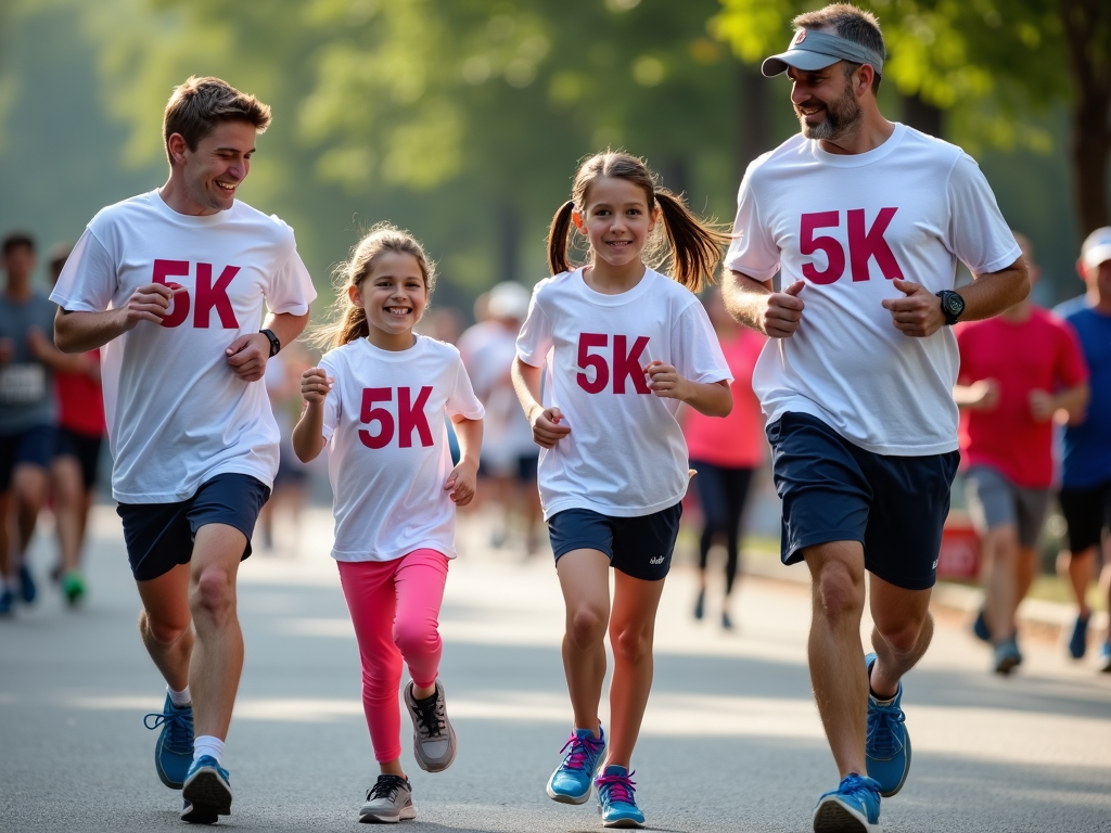 Family participating in a 5K race