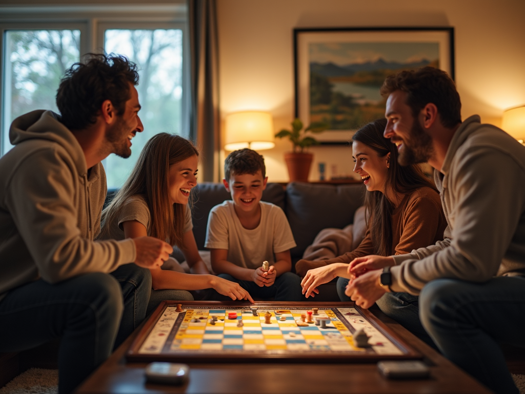 Family playing board game together