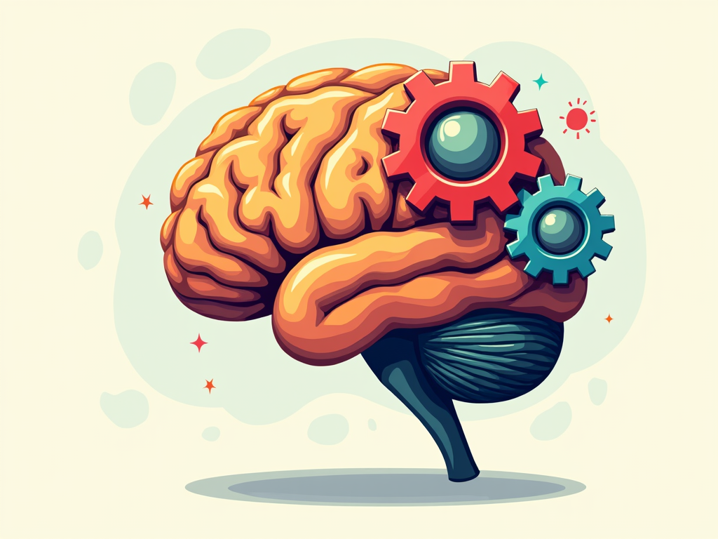 Brain with gears symbolizing mental processes.