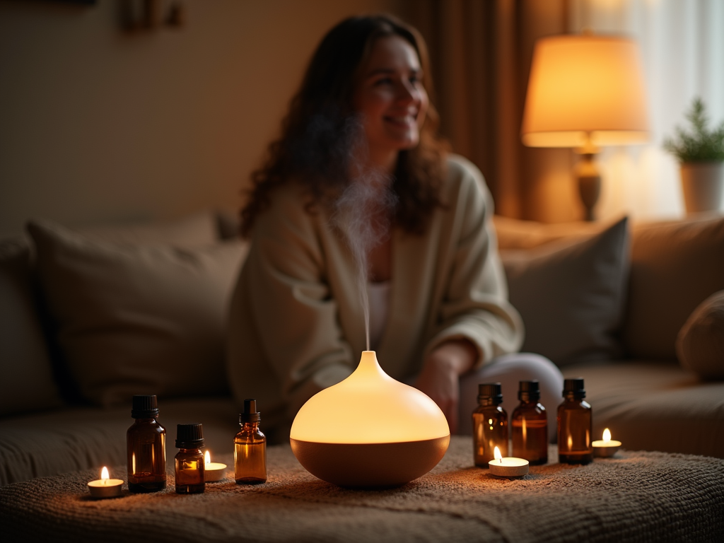 Aromatherapy setup with essential oils and diffuser