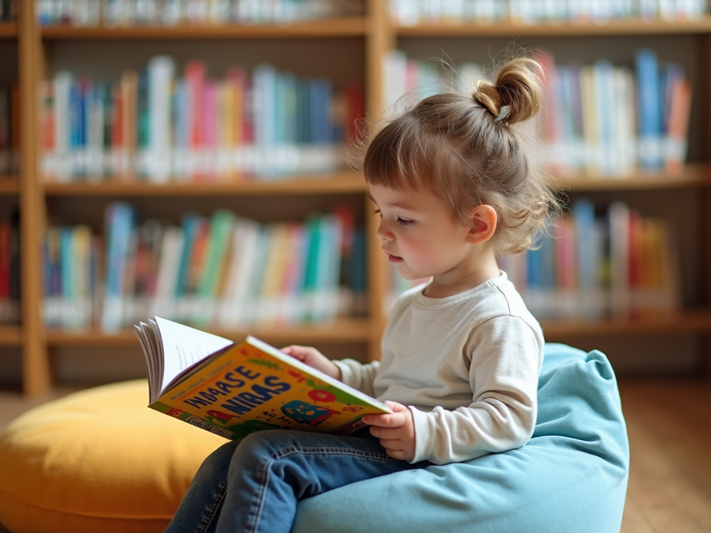 Child reading at library