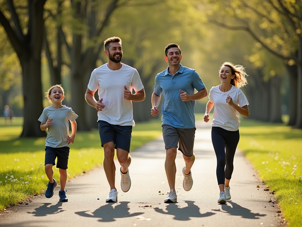 Family enjoying a jog together in the park