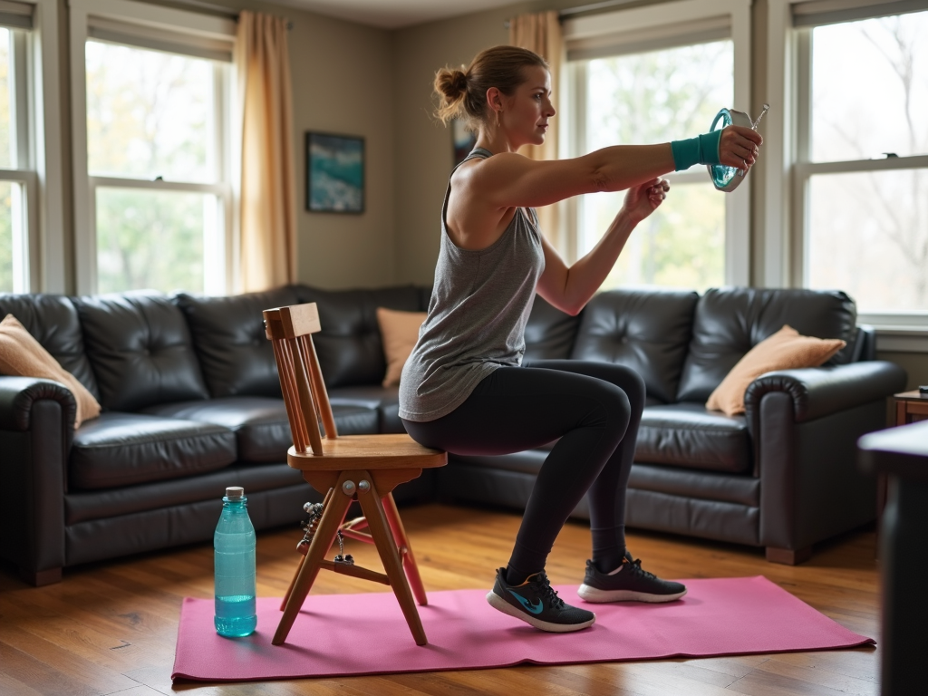 An individual staying active with a simple home workout.