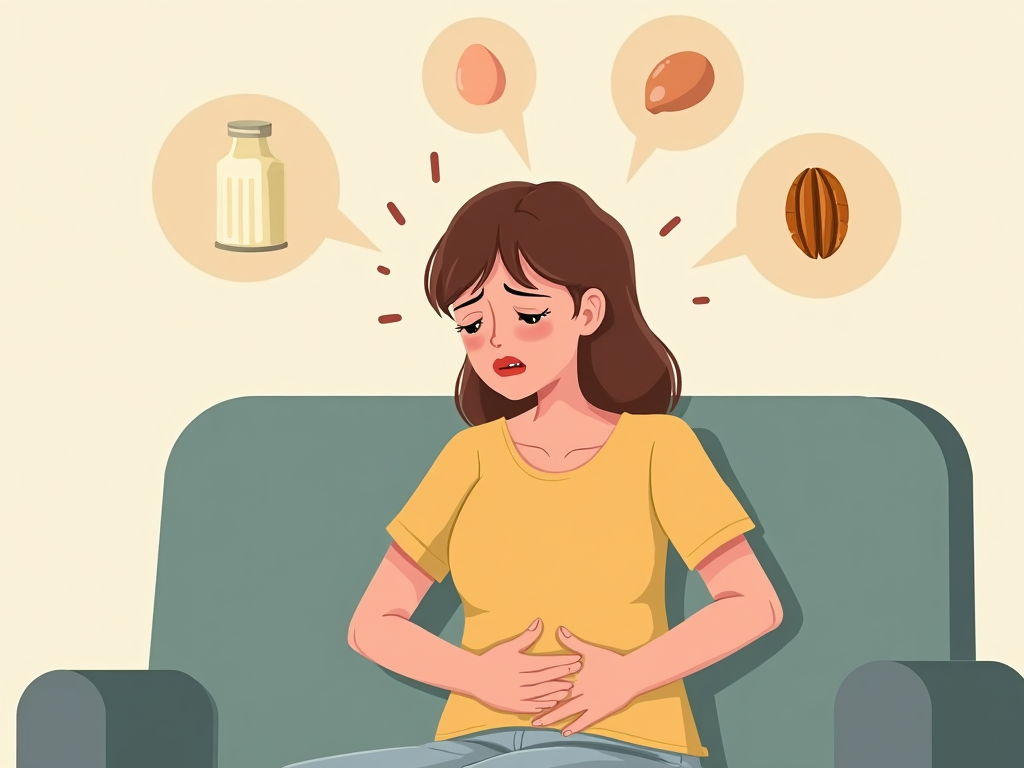 Person with chronic food allergy symptoms looking tired and uncomfortable.