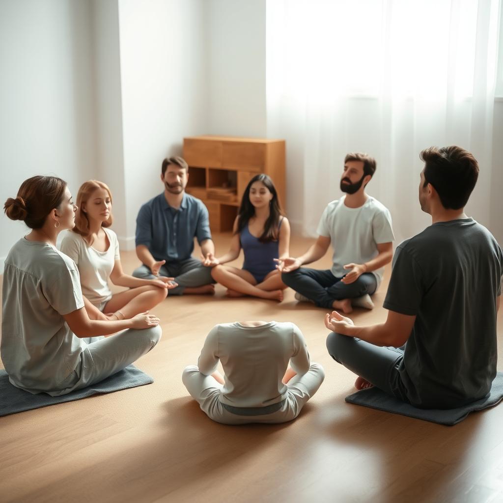 A family practicing meditation together.