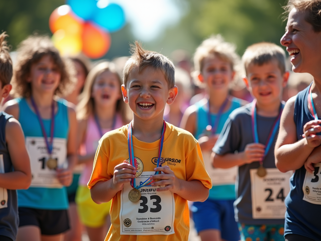 Family celebrating after a fun run