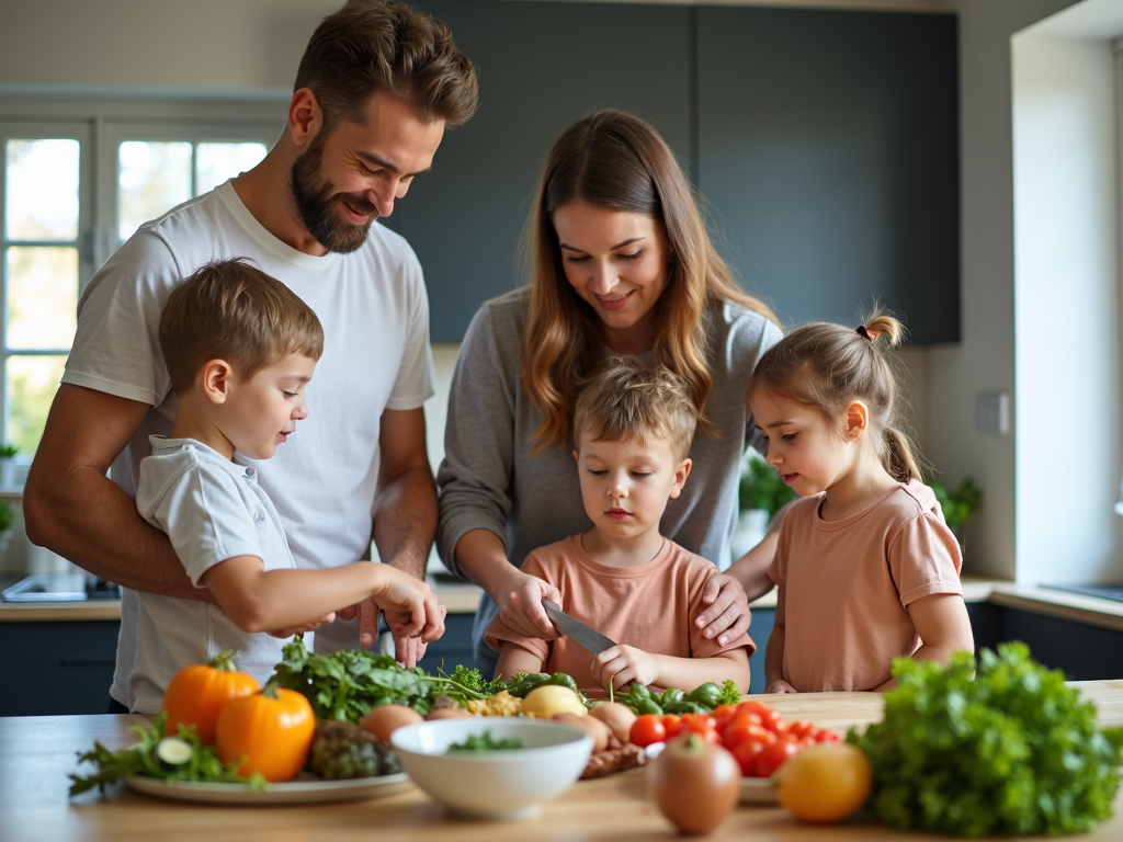 Family preparing a healthy meal together