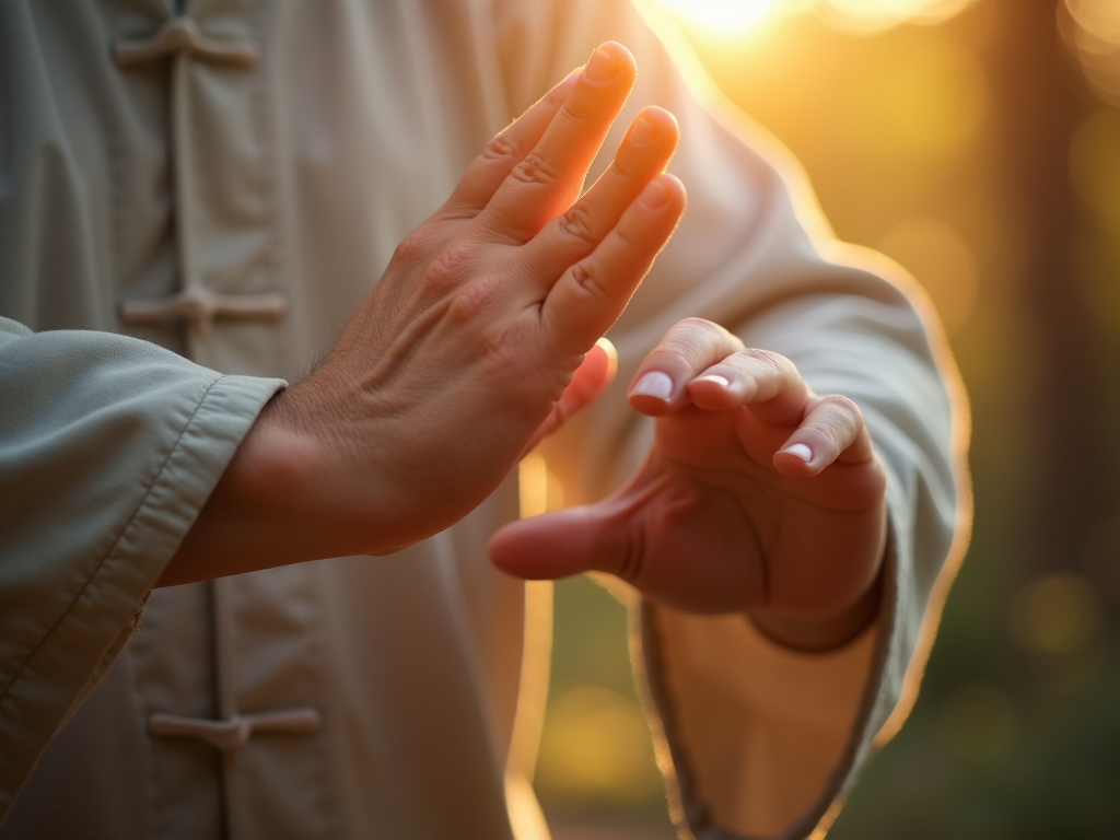 Close-up of hands in Tai Chi pose