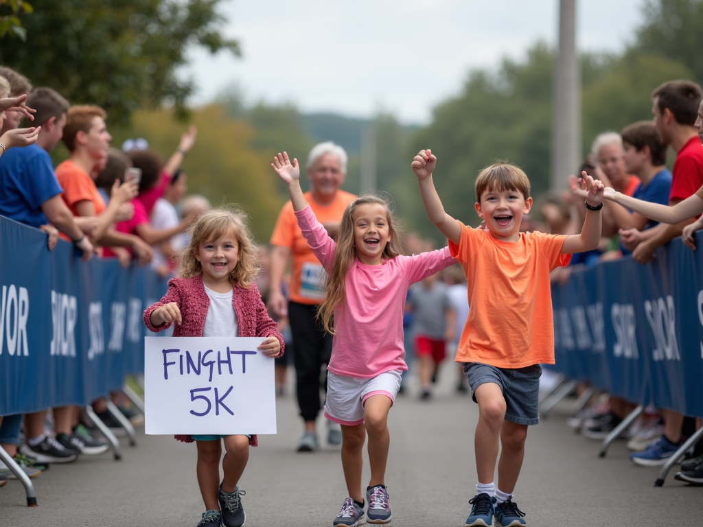 Family supporting a 5K runner