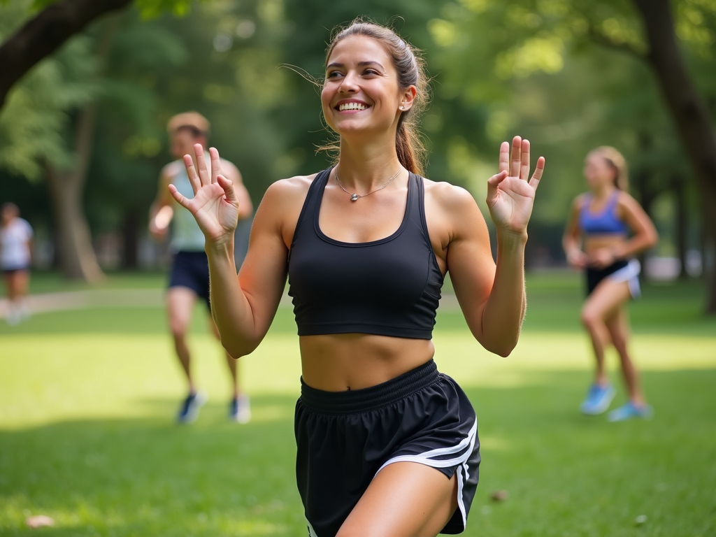 Beginner performing high knees in a park