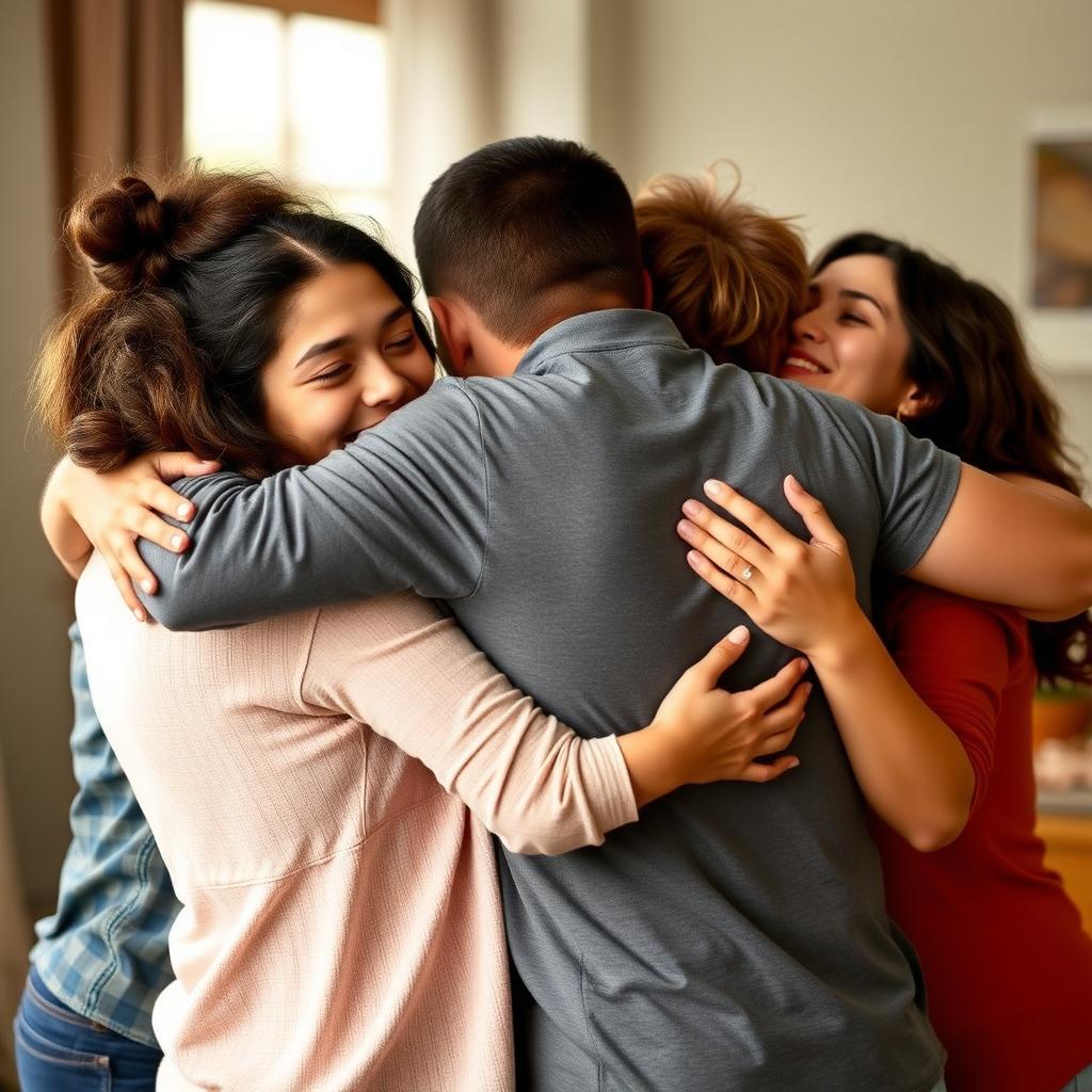 A family embracing, showing love and support for each other.