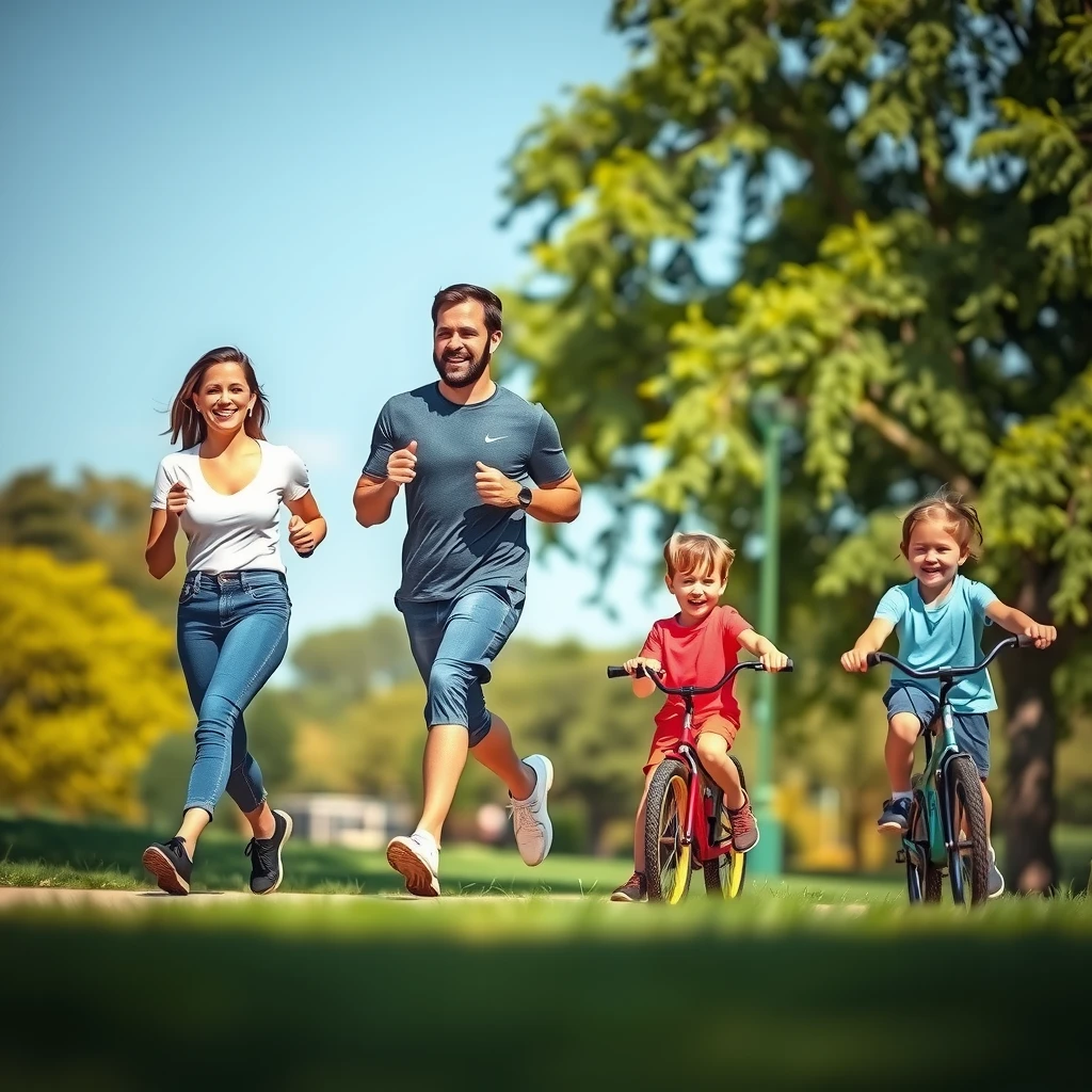 Family enjoying outdoor exercise in the park