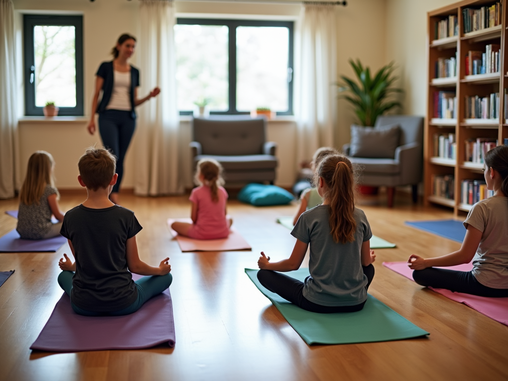 A family enjoying a wellness activity together at the library.