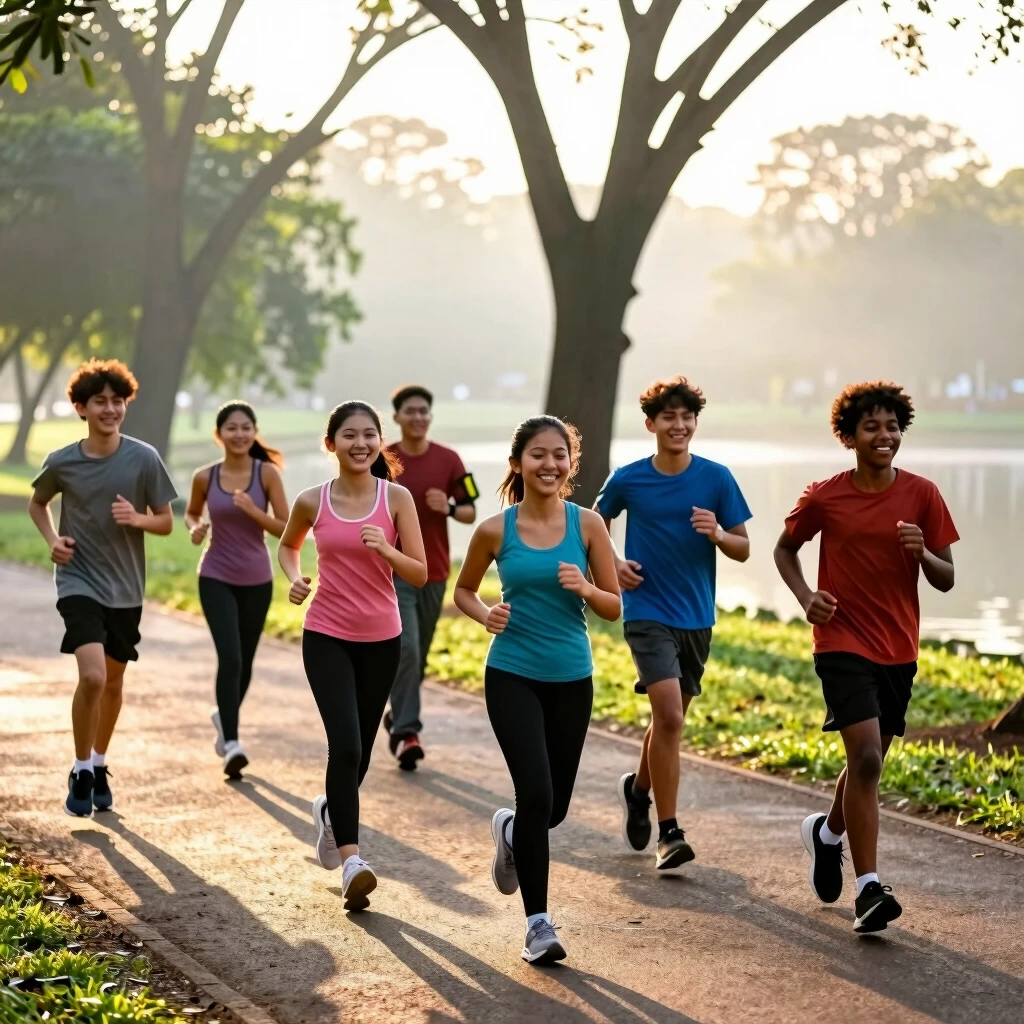 Beginner runners starting their journey on a peaceful park trail