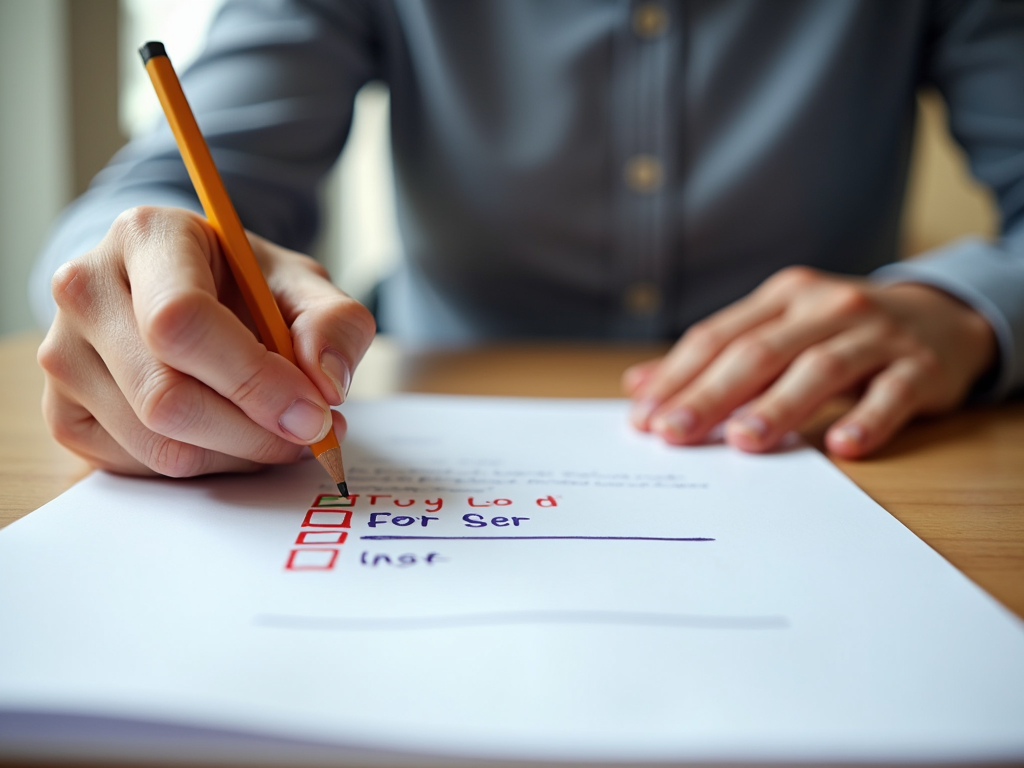 Person marking a completed goal on a list.