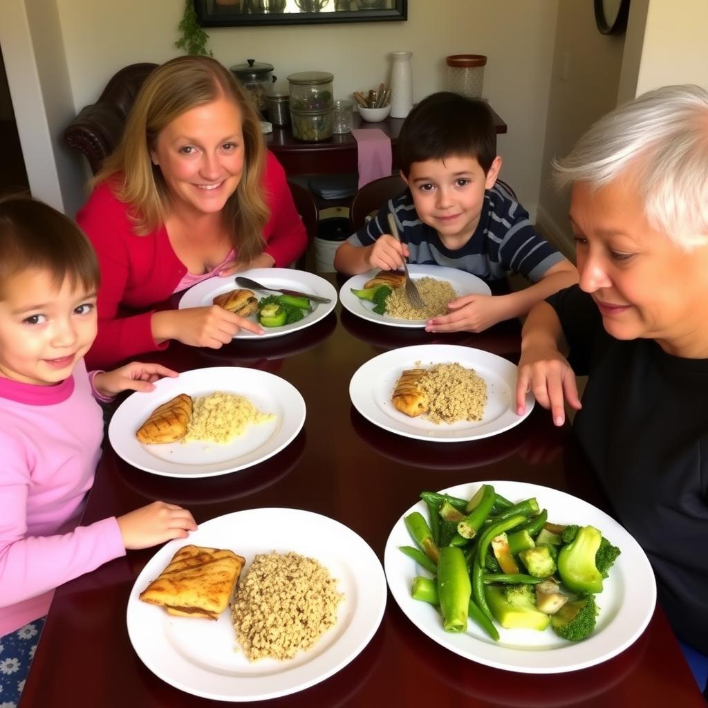 A family meal with balanced portion sizes.