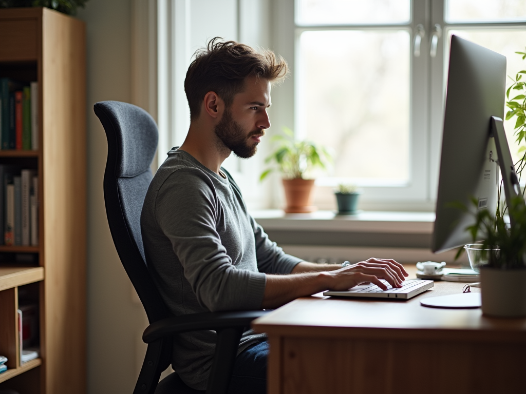 Comfortable home office setup for remote work accommodations.