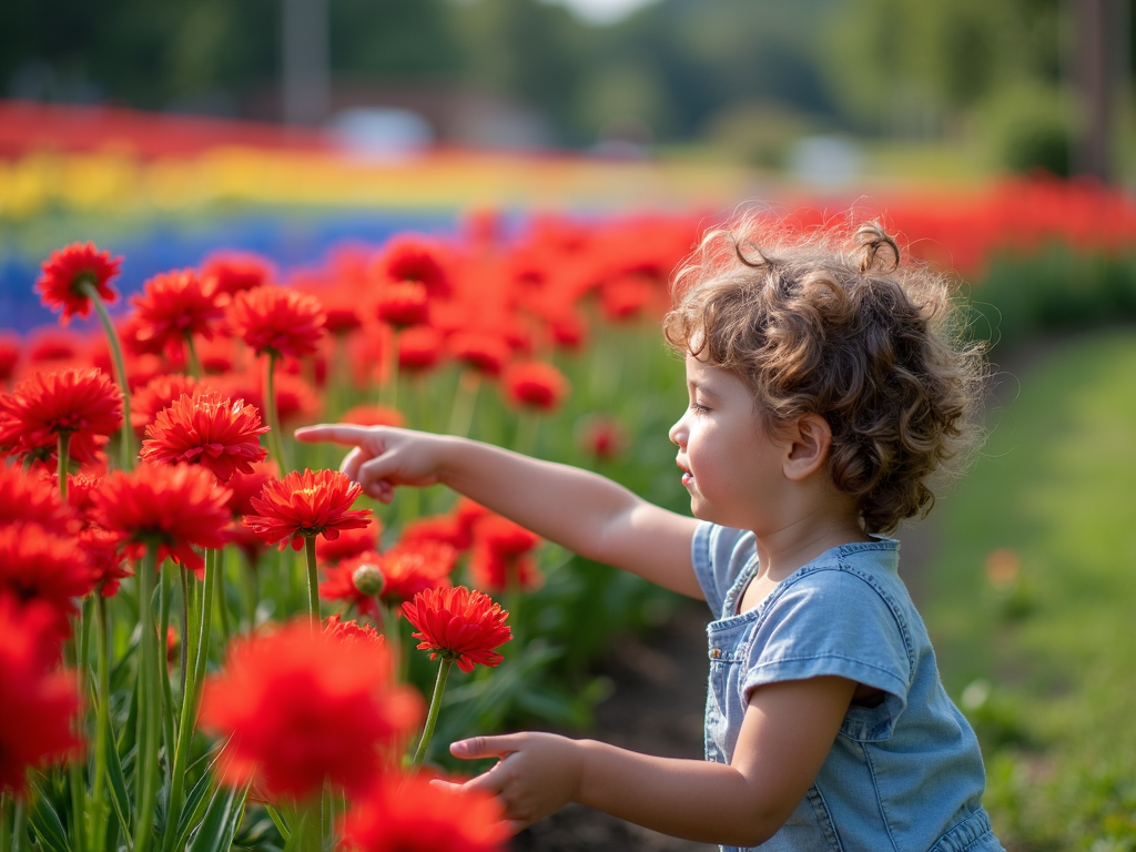 Child in rainbow garden