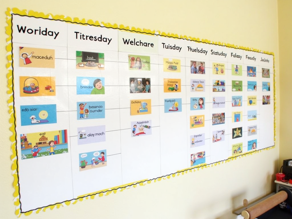 A vibrant visual schedule designed to help children with autism understand their daily routine.