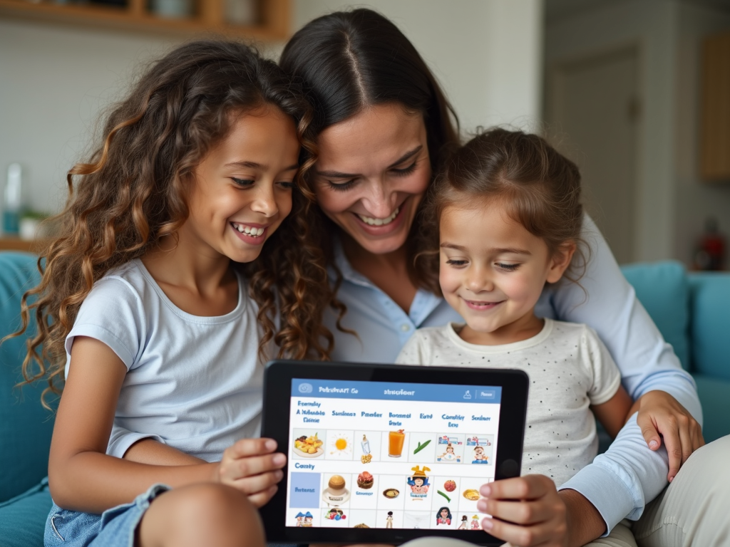 Family using a visual schedule on a tablet