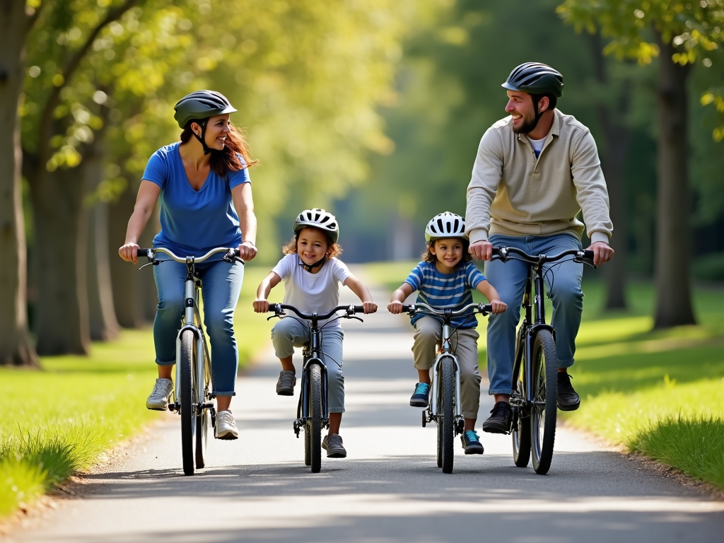 Family enjoying a bike ride together