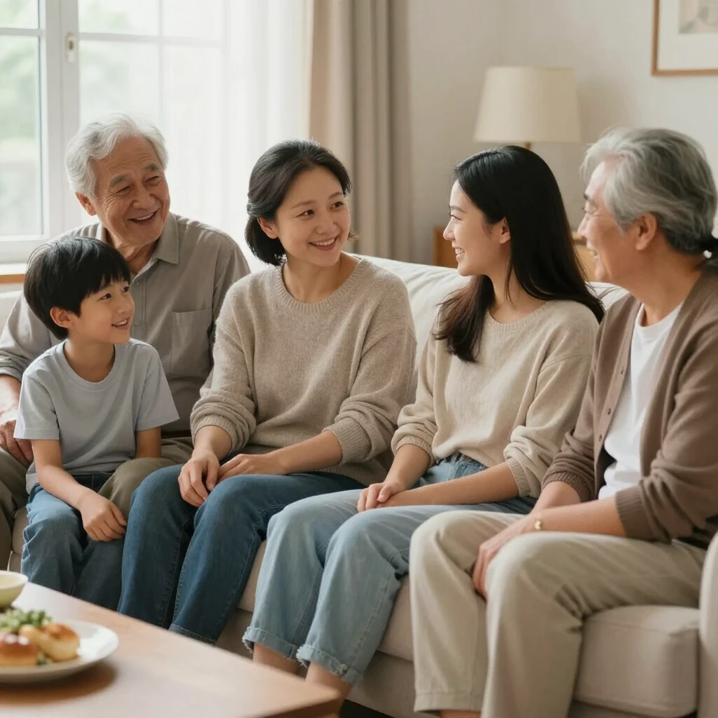 Family having an open, supportive conversation at home