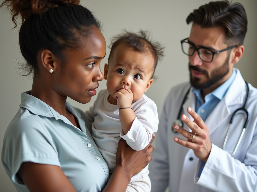 Parent and doctor discussing child's health.