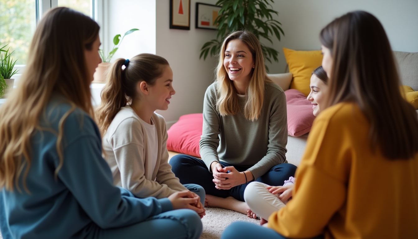 Therapist facilitating family communication exercise