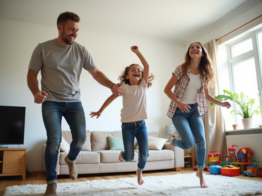 Family doing cardio workouts at home