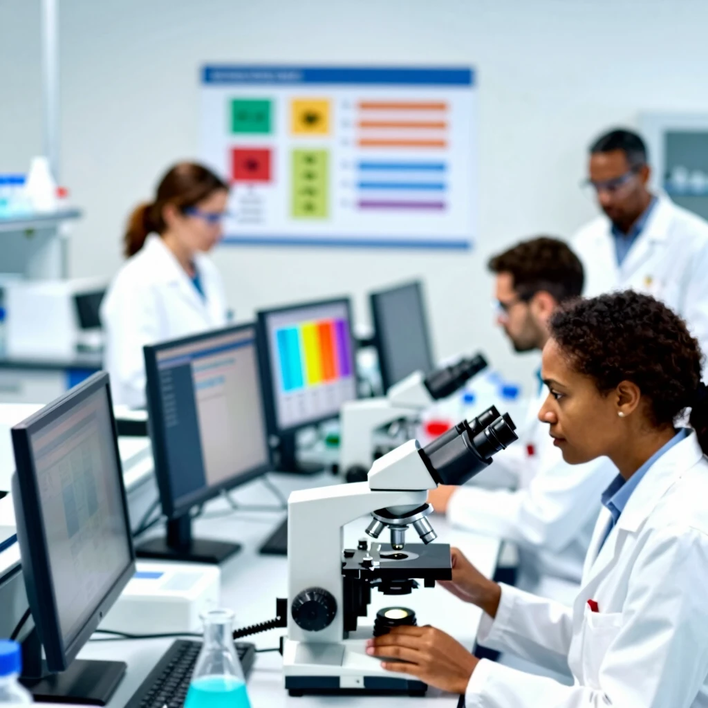 Scientists collaborating on allergy research in a state-of-the-art lab