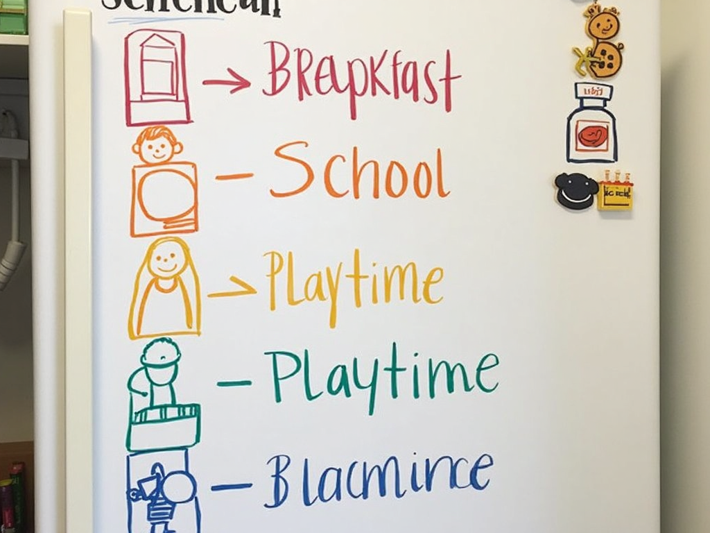 A visual schedule with icons for daily activities.