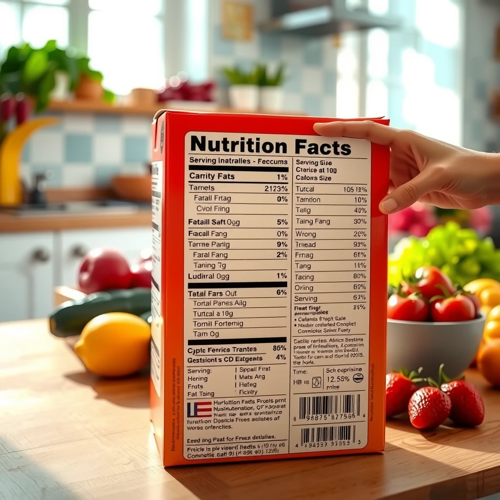 Close-up of a nutrition facts label on a cereal box being examined