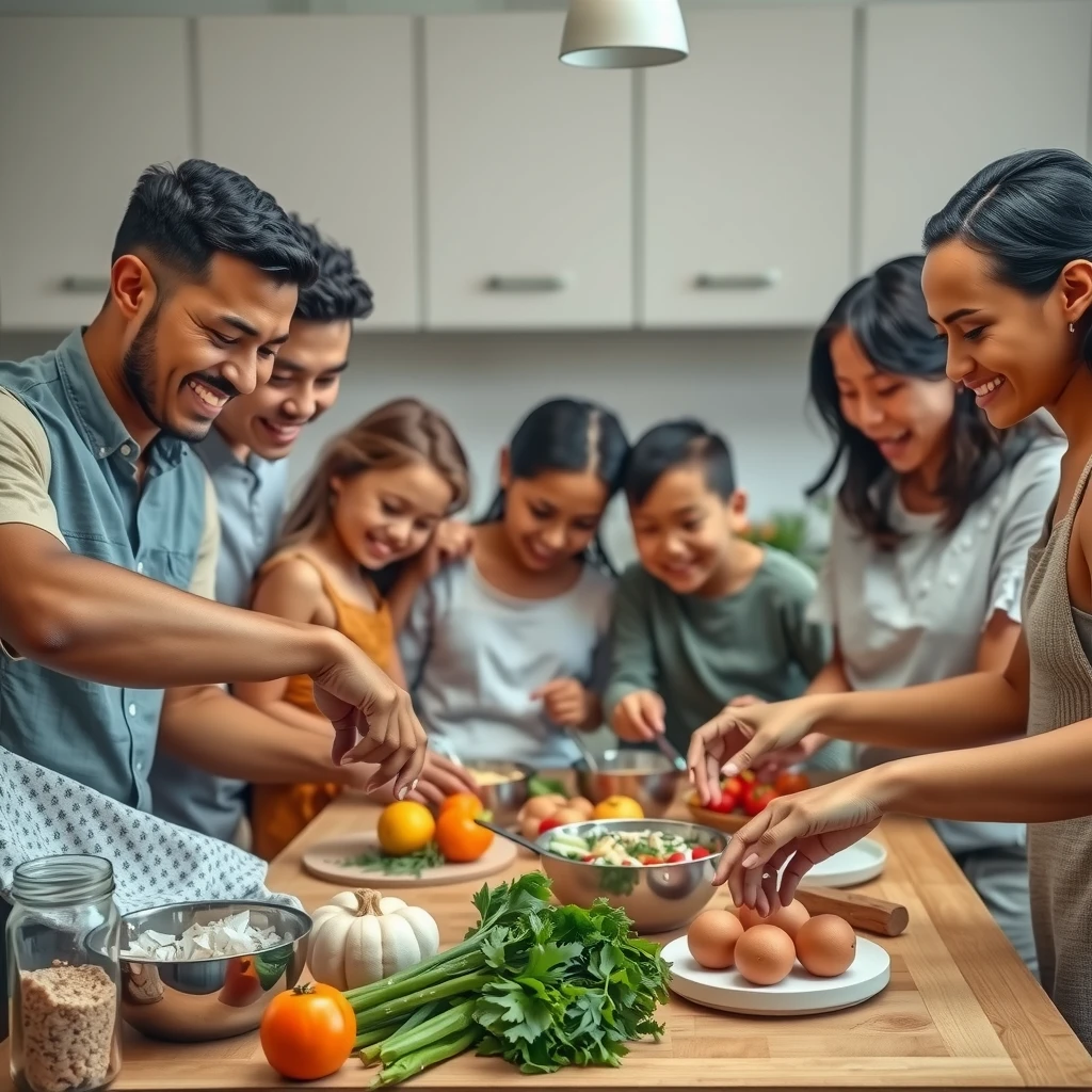 Family managing chronic food allergy during meal prep