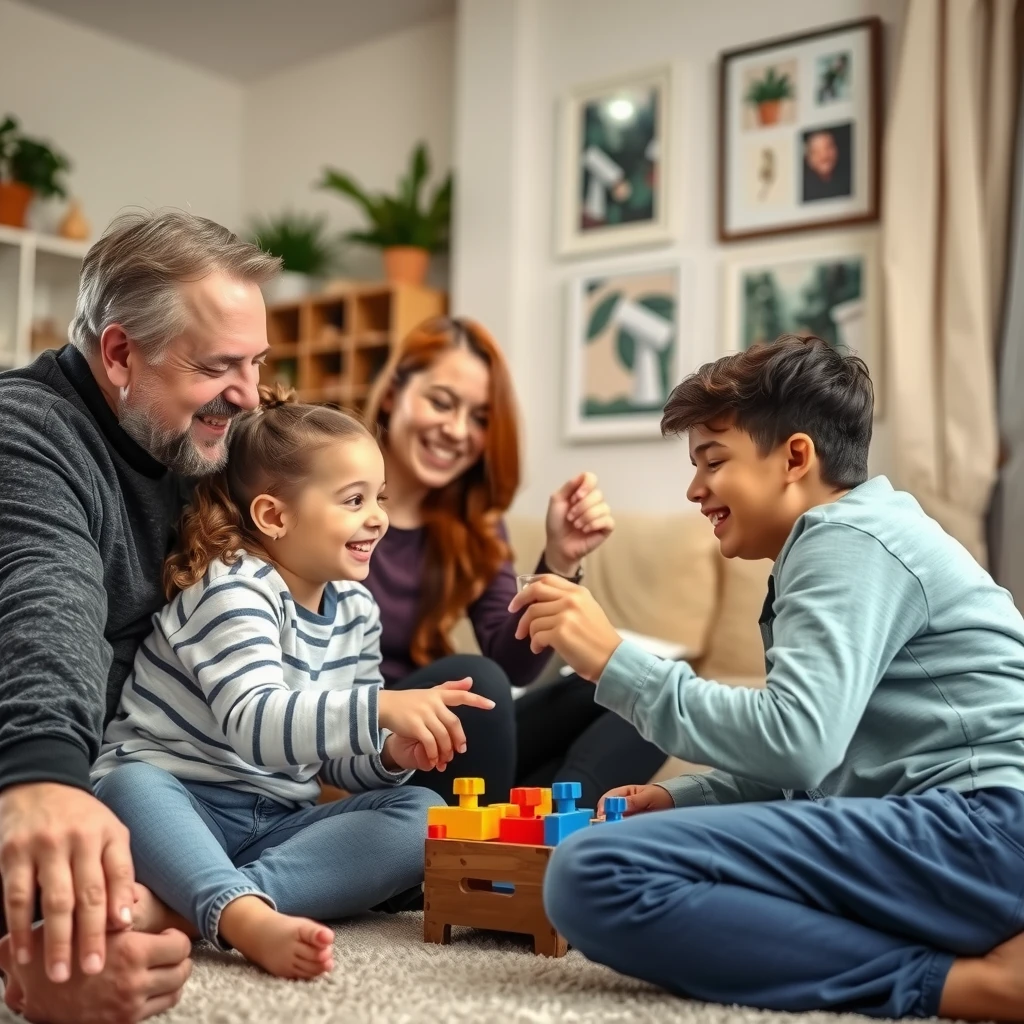 Family participating in a home-based ABA therapy session