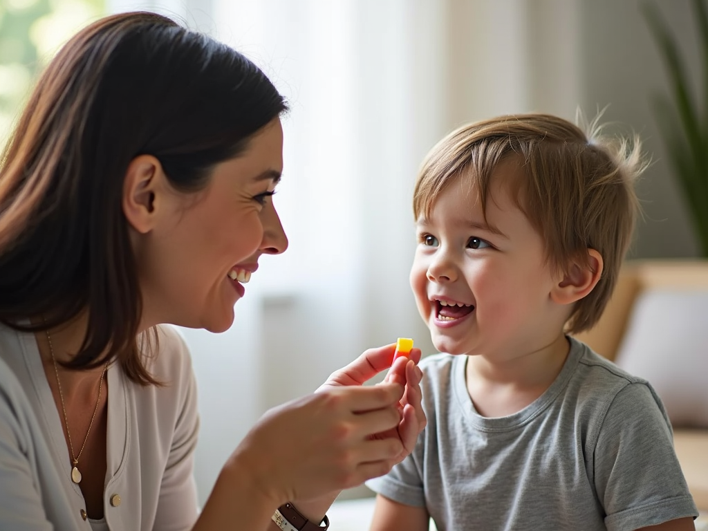 A therapist using positive reinforcement with a child