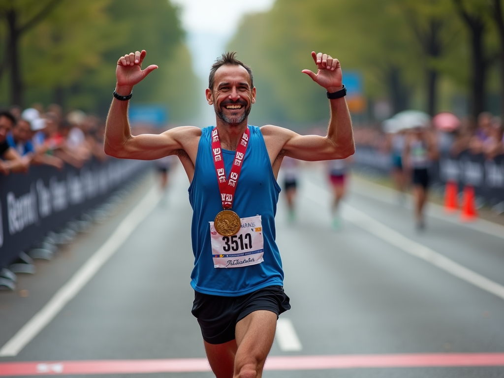 Runner celebrating at the finish line