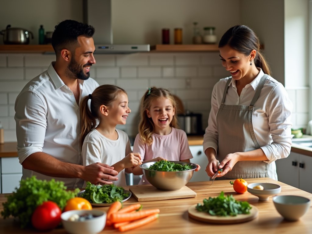 Family cooking a healthy meal together