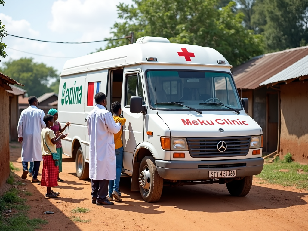 A mobile clinic providing healthcare services in a remote village.