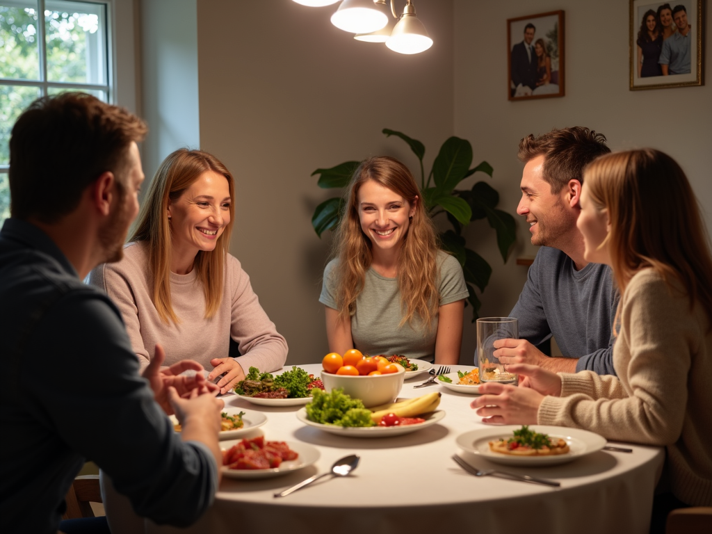 A family enjoying a mindful dinner together