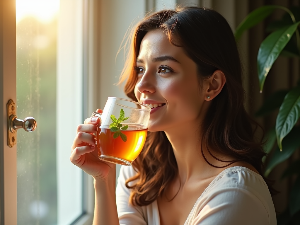 Drinking peppermint tea to ease nausea
