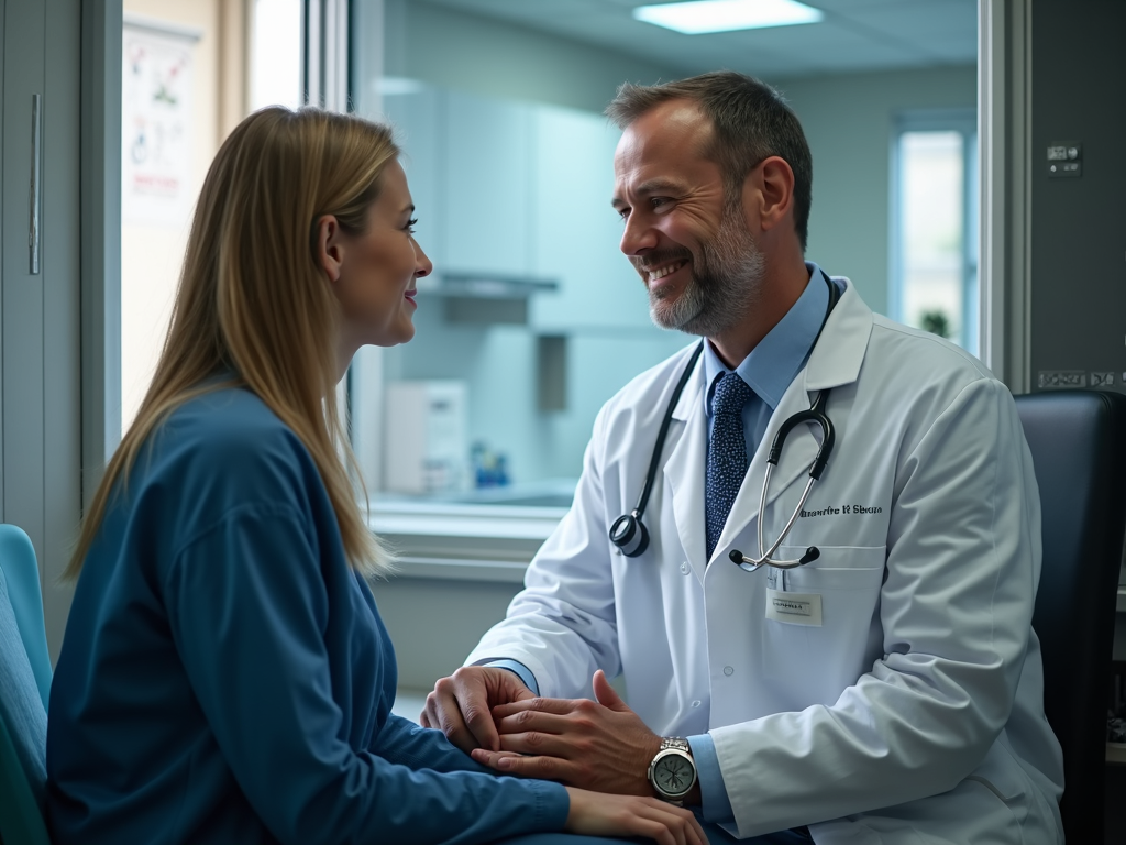 Healthcare provider and patient inside a mobile clinic, engaged in a consultation.