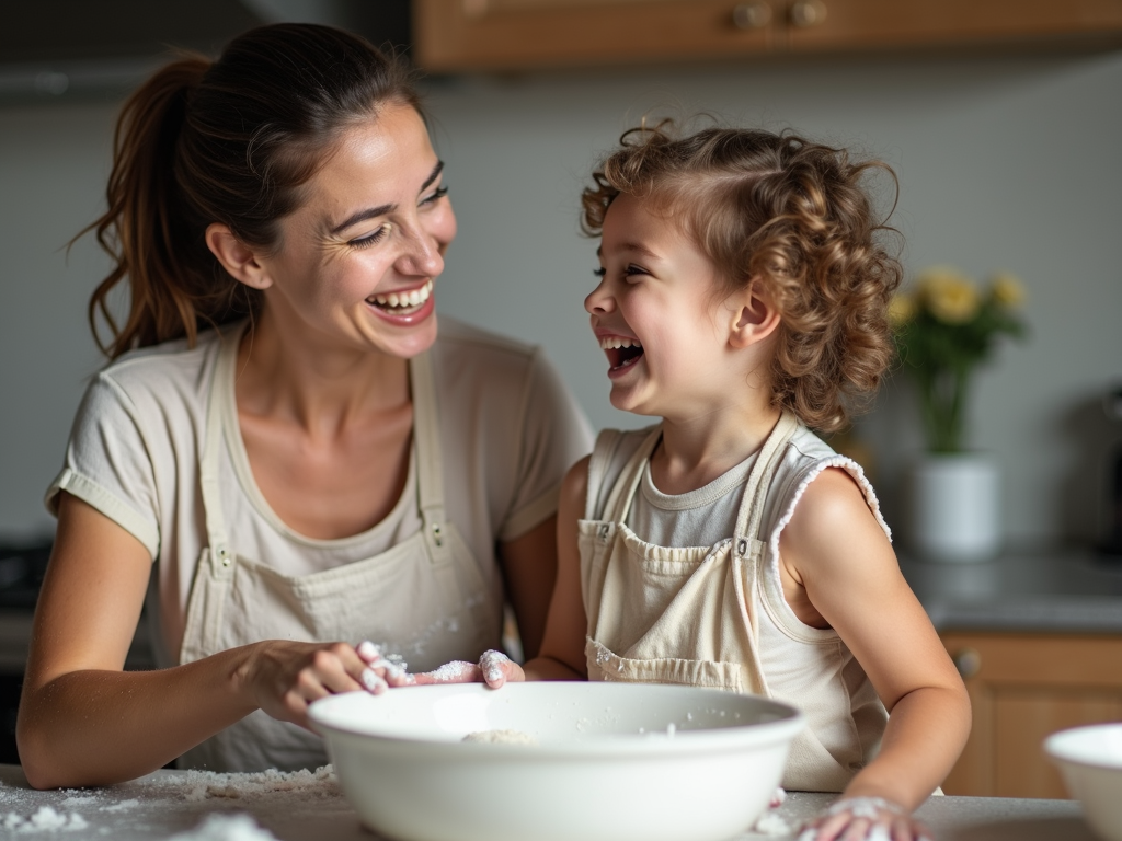 Parent and child cooking together