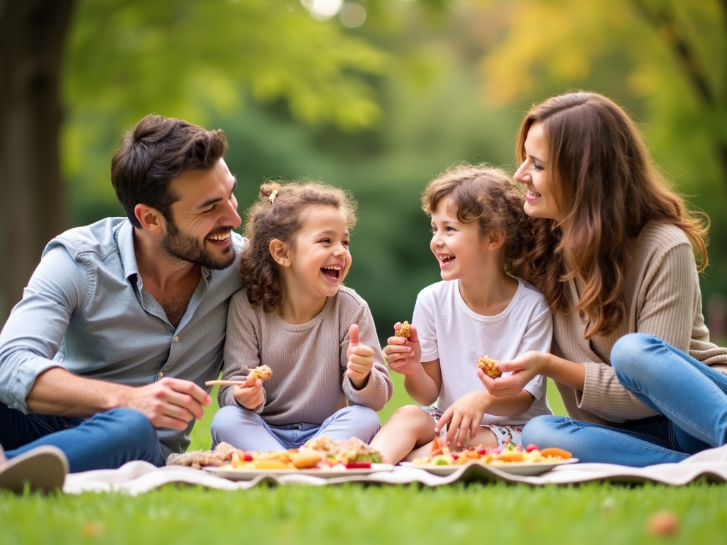 Family enjoying a picnic.