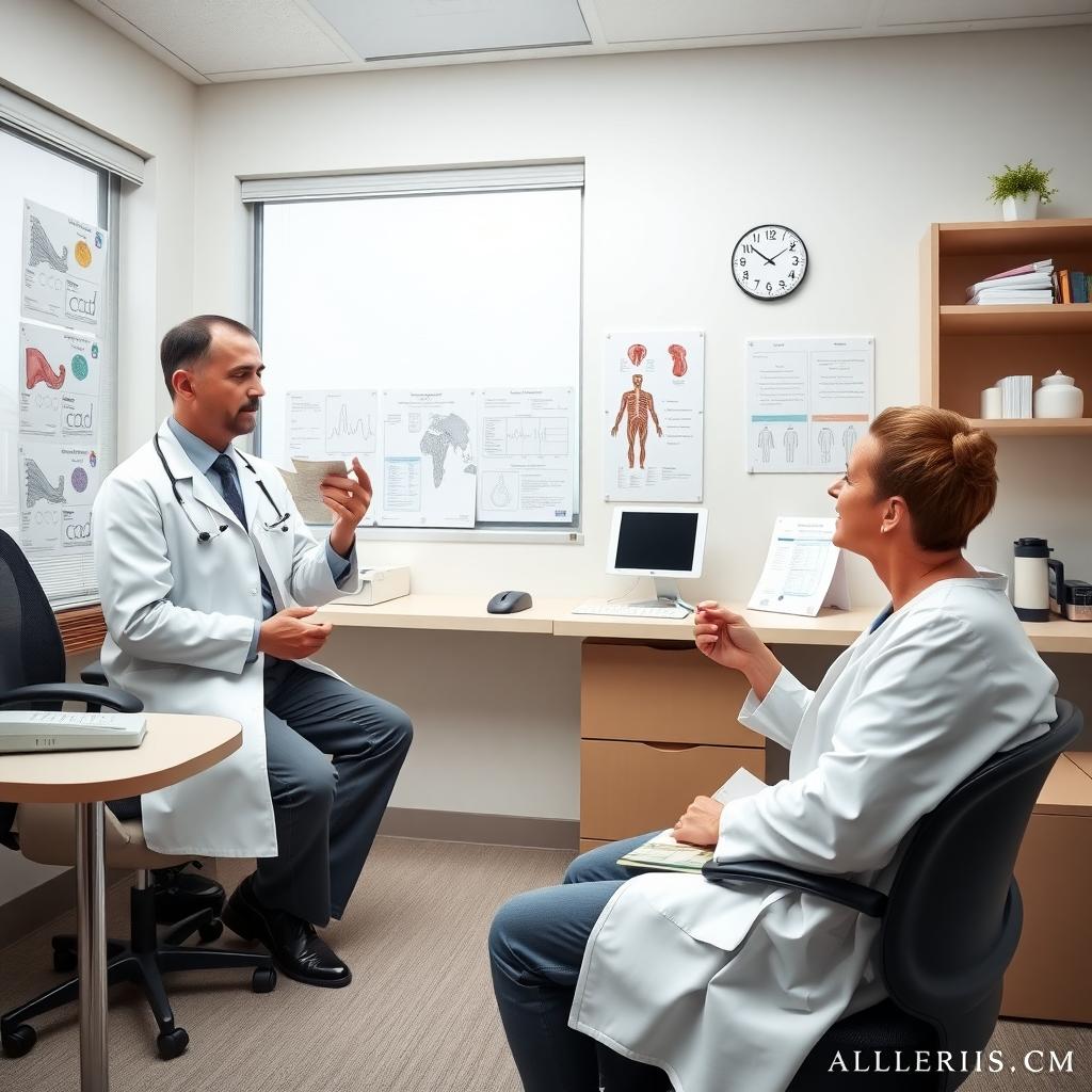 Doctor in a modern allergist’s office preparing an allergy shot for a patient.