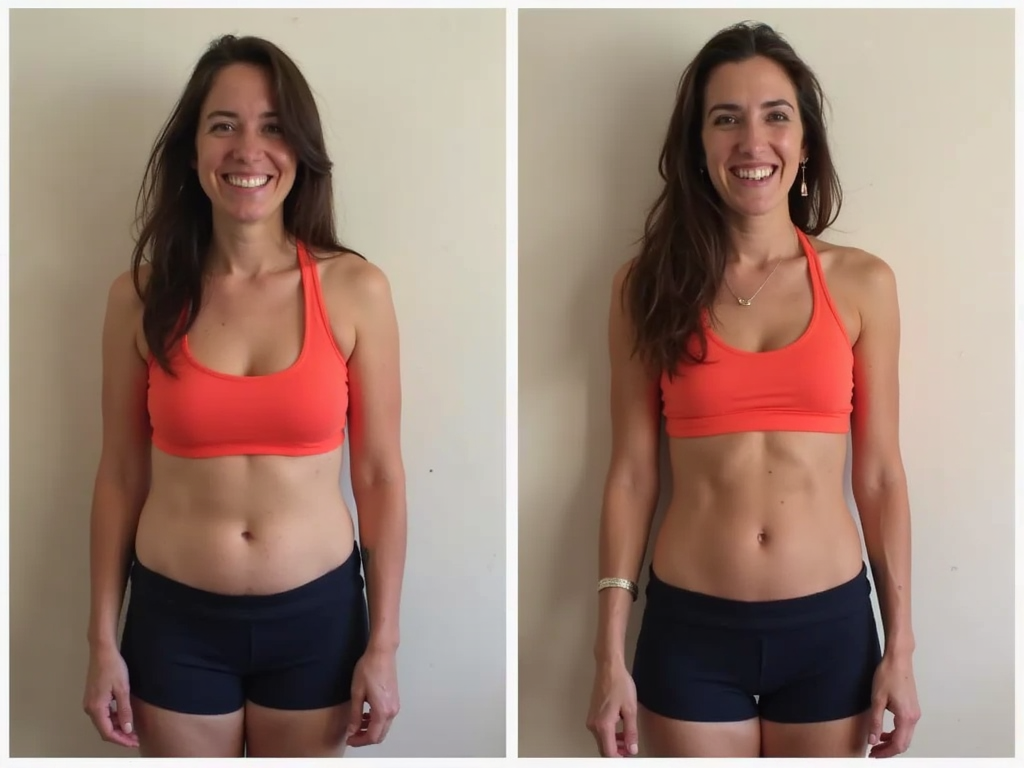 Before-and-after of a person showing weight loss success.