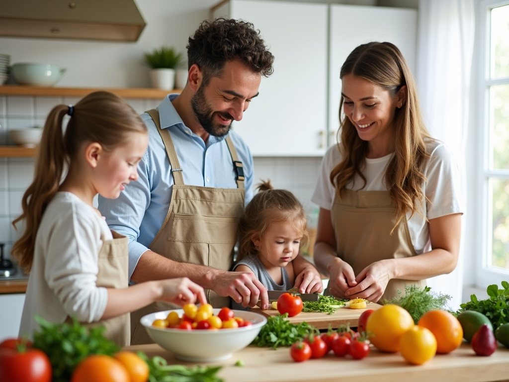 Family cooking a healthy meal together